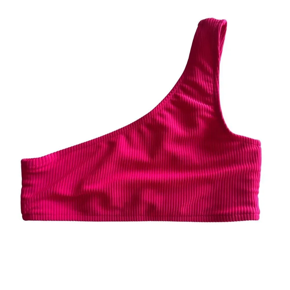 Frankies Bikinis Barb Ribbed One-Shoulder Top XS Hot Pink NWT